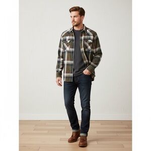 Levi's Western Casual Plaid Button Down Shirt Olive White Red sz Medium